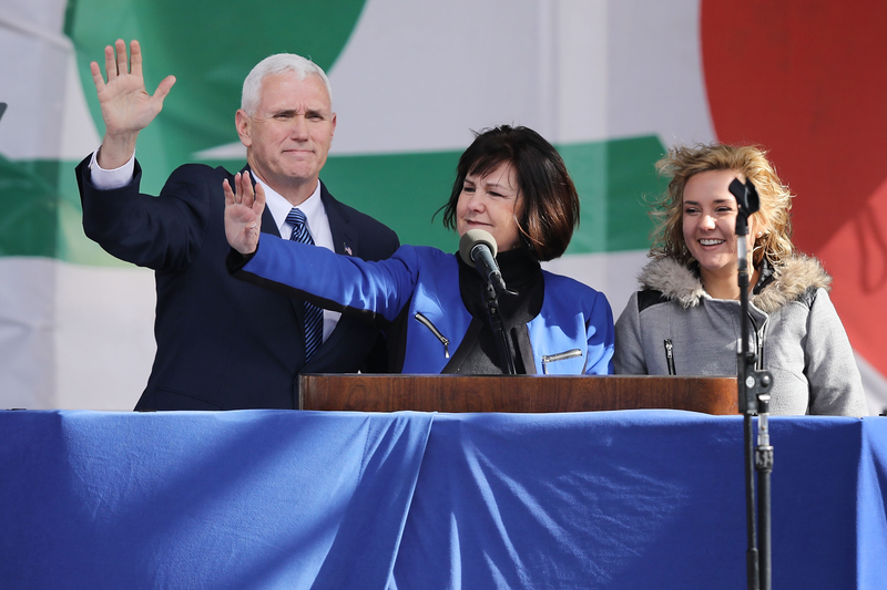 Pence, his wife Karen and their daughter Charlotte arrive for this year’s March for Life. Image via Getty.